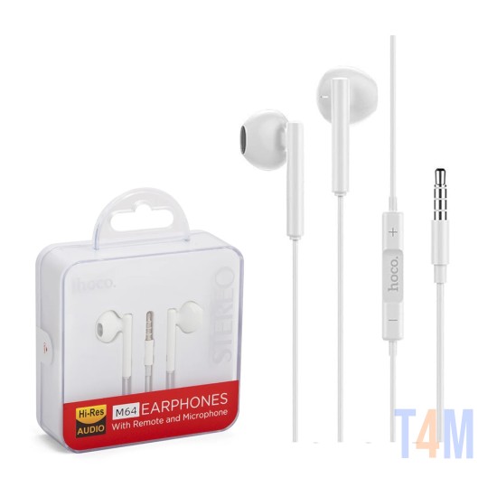 Hoco Wired Earphones M64 Melodious with Microphone 3.5mm 1.2m White